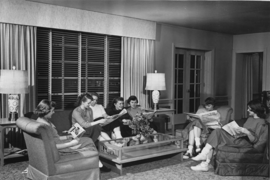 Sohlberg Hall Lobby in the 1950s, when it was a Residence Hall.