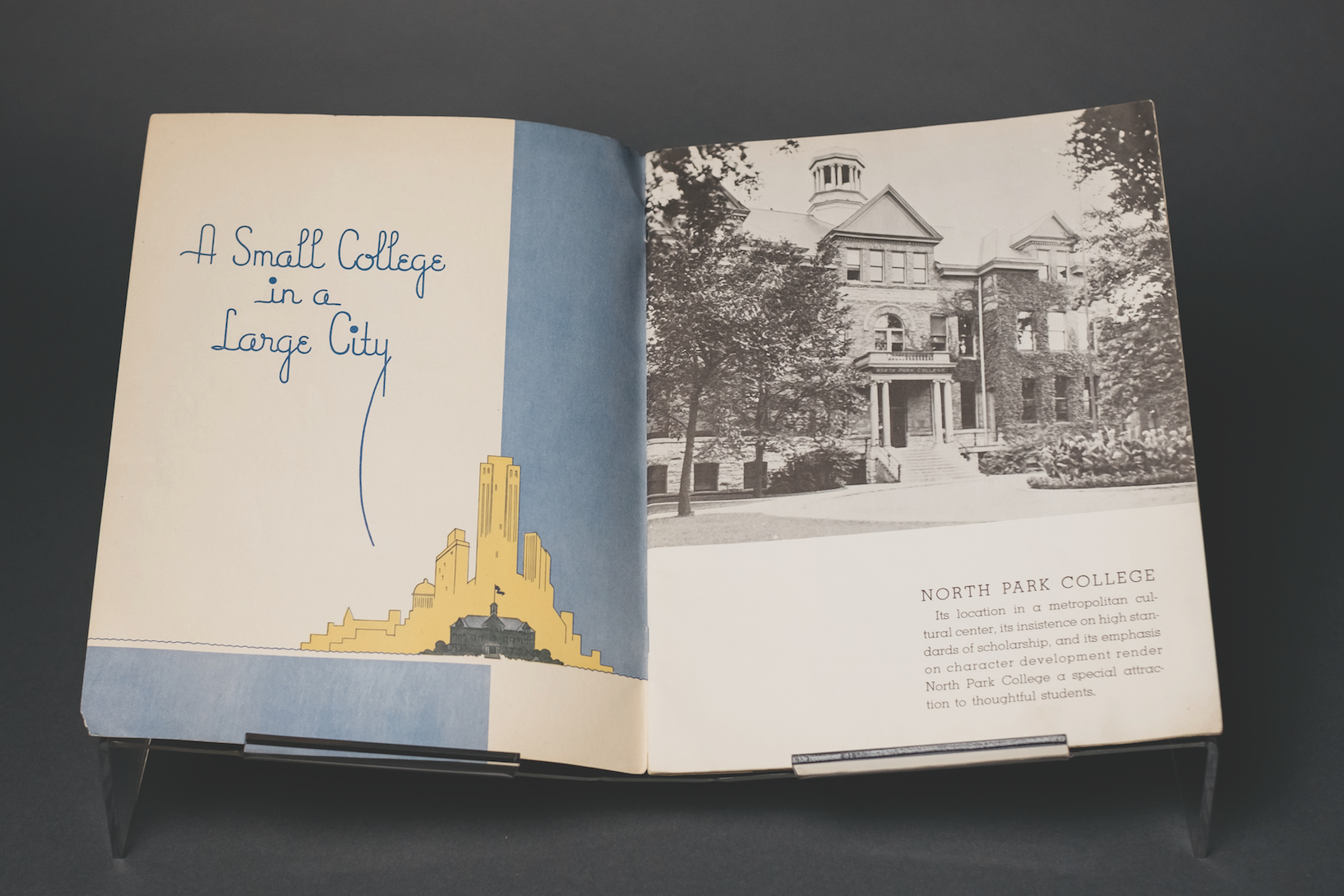 The inside of a North Park College promotional pamphlet circa mid 1930s. Interestingly, the brochure shows how North Park was engaging the city of Chicago nearly 100 years ago.