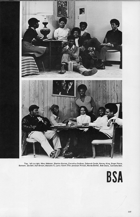 Black and white photos of BSA from year book page.