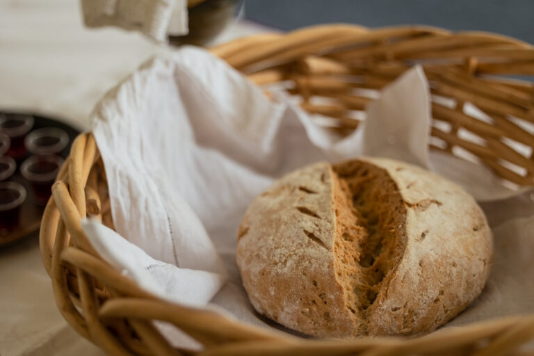 Communion bread in a basket.