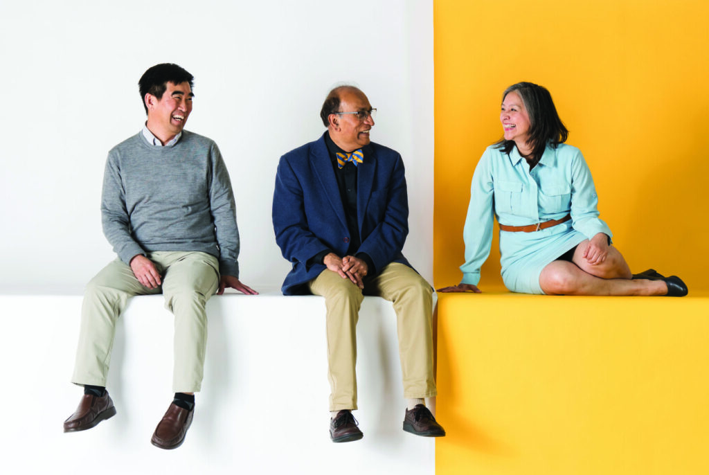 From left to right: Professors and student organization advisors Jong-Hoon Yu, Boaz Johnson, and Angelica Ahlman 